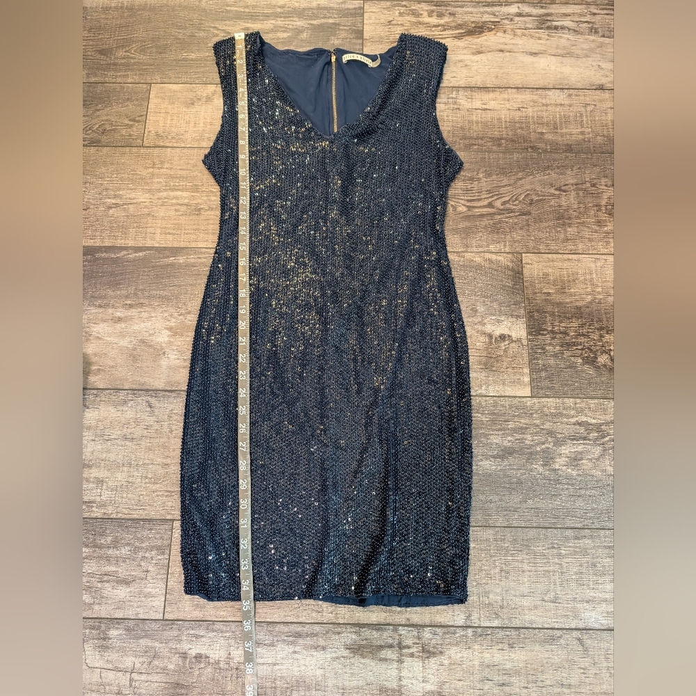 Alice And Olivia Sleeveless Navy Sequin And Beads Sheath Dress Sz 8 - Picture 8 of 8